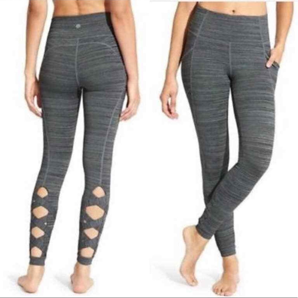 Athleta Chaturanga Gray Cut Out Legging | Small